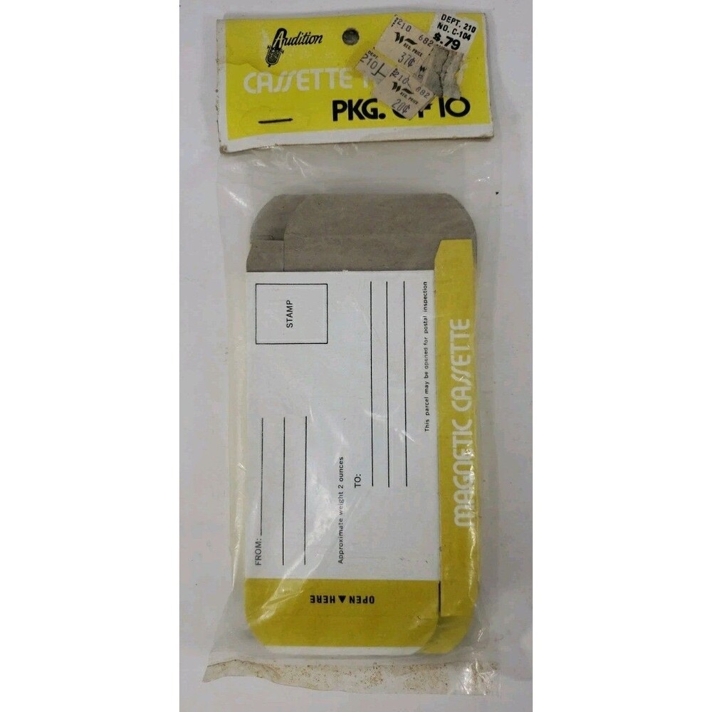 Vintage Magnetic Cassette Tape Mailing Boxes FW Woolworth New Sealed 10 Pack